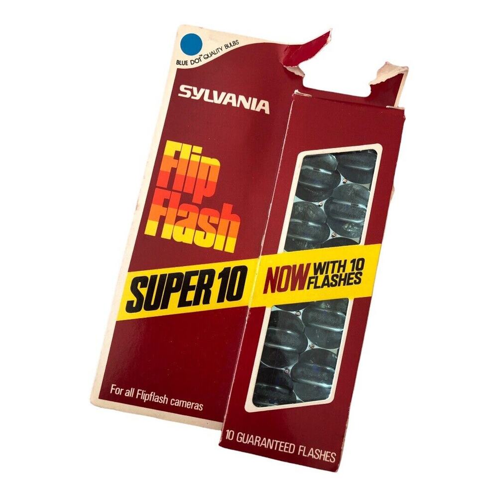 Vintage 1970s Sylvania Flip‎ Flash Super 10 Flash Cube Stick in Original Box